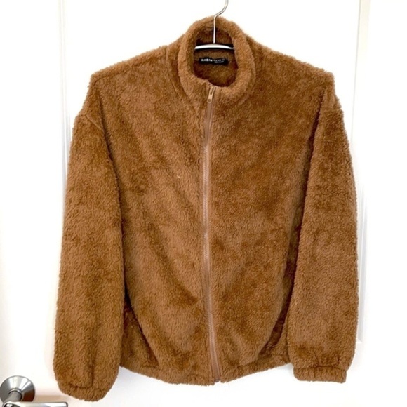 SHEIN | Women’s Tan / Brown SHEIN Chunky Fleece Full Zip Collared Sweatshirt - Picture 4 of 9